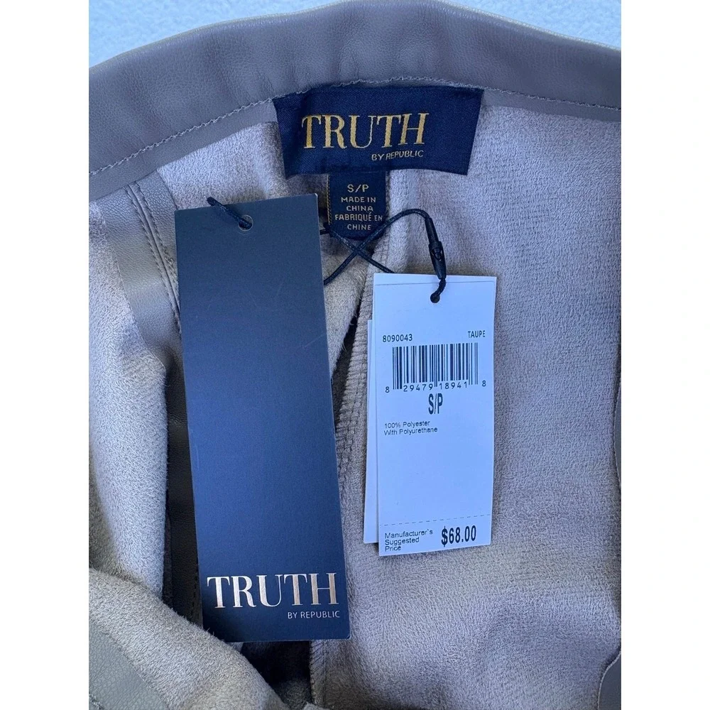 NWT Truth by Republic Women's Taupe Faux Leather Pintuck Straight Leg Pants S
